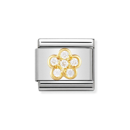 Element link do bransoletek Nomination Composable Stal + Złoto 18k kwiatek z cyrkoniami
