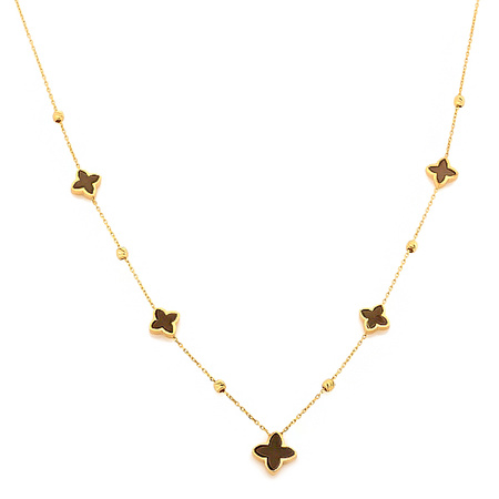 Naszyjnik złoty czarne koniczyny kulki diamnetowane