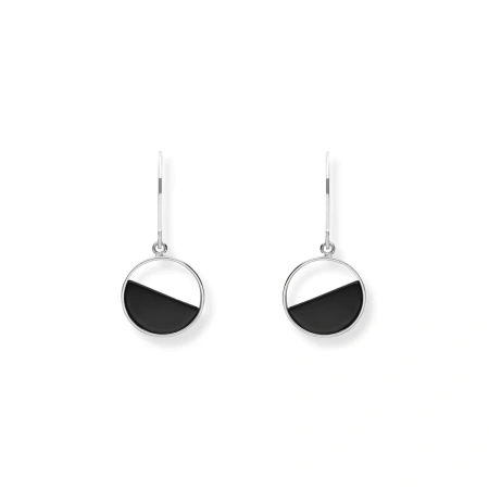 Kolczyki srebrne wiszące kółka z onyksem