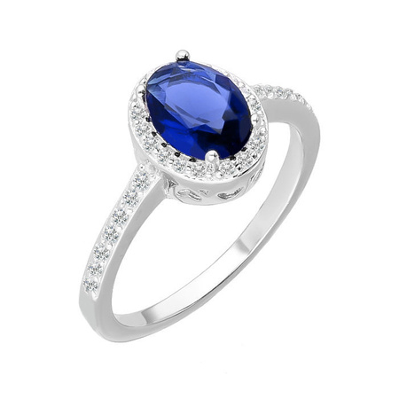 Srebrny pierścionek z owalną szafirową cyrkonią