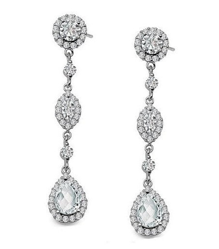 Kolczyki srebrne wiszące z cyrkoniami wieczorowe ślubne