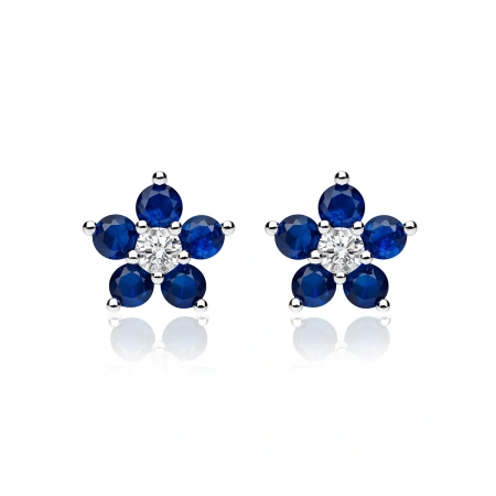 Kolczyki srebrne kwiatki z szafirowymi cyrkoniami