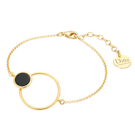 Bransoletka srebrna pozłacana kółka z onyksem