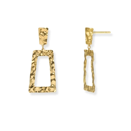 Kolczyki srebrne pozłacane trapezy młotkowane