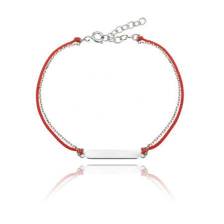 Bransoletka srebrna blaszka czerwony sznurek