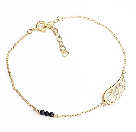 Bransoletka srebrna pozłacana skrzydło ze spinelem