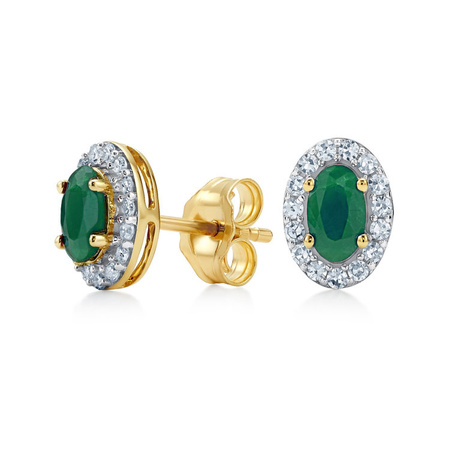 Złote kolczyki ze szmaragdem i diamentami