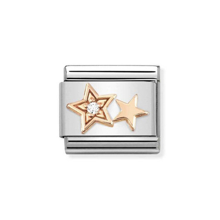 Element link do bransoletek Nomination Composable Stal + Różowe Złoto 9k gwiazdy