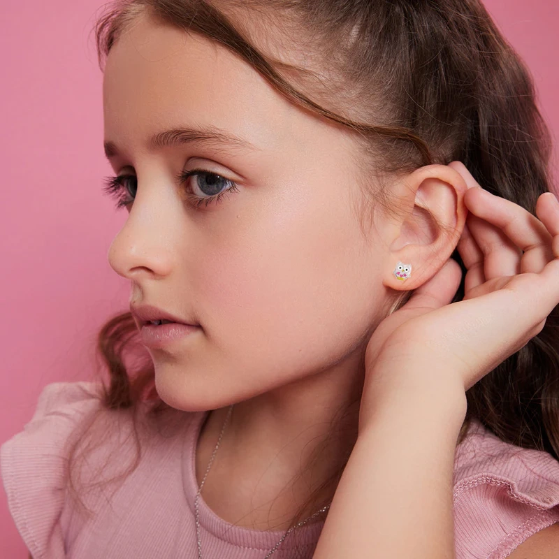 Kolczyki srebrne sowy z emalią