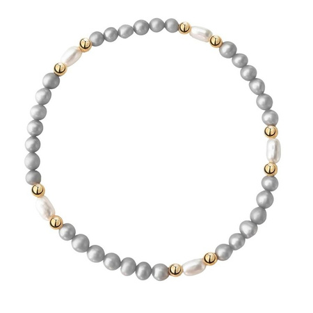 Bransoletka na gumce srebro pozłacane białe i szare perły