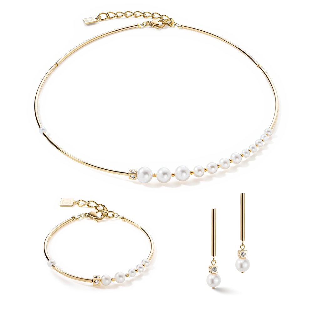 Bransoletka Asymmetry Pearls Freshwater i stal nierdzewna biało-złota