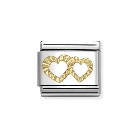 Element link do bransoletek Nomination Composable Stal + Złoto 18k serca diamentowane