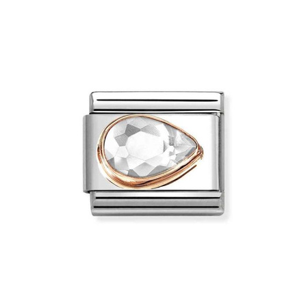 Element link do bransoletek Nomination Composable Stal + Różowe Złoto 9k biała łezka