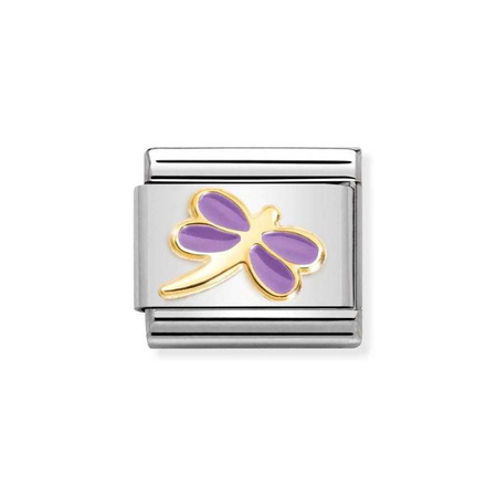 Element link do bransoletek Nomination Composable Stal + złoto 18k fioletowa ważka