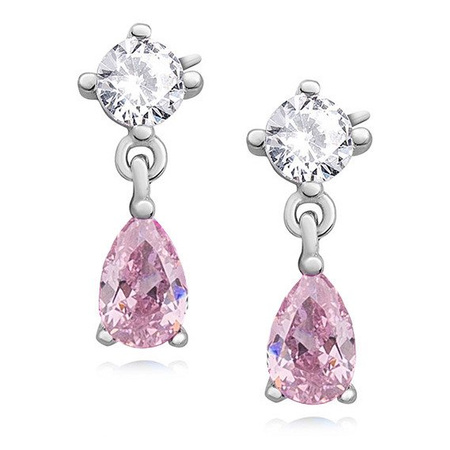 Srebrne, małe kolczyki z różową i bezbarwną cyrkonią