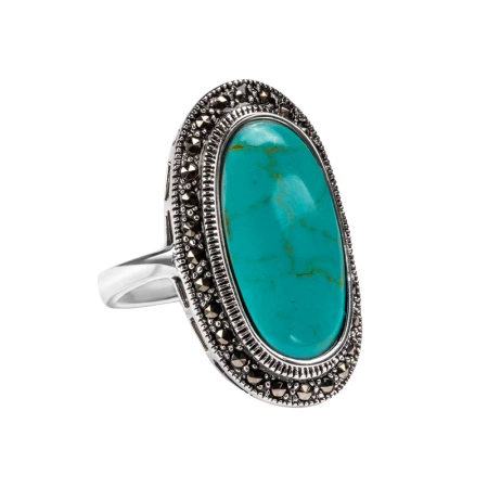 Srebrny pierścień z turkusem i markazytami
