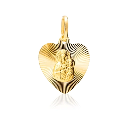 Złoty medalik Matka Boska serce diamentowane