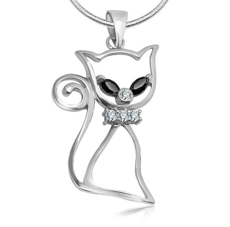 Srebrna zawieszka kot z cyrkoniami