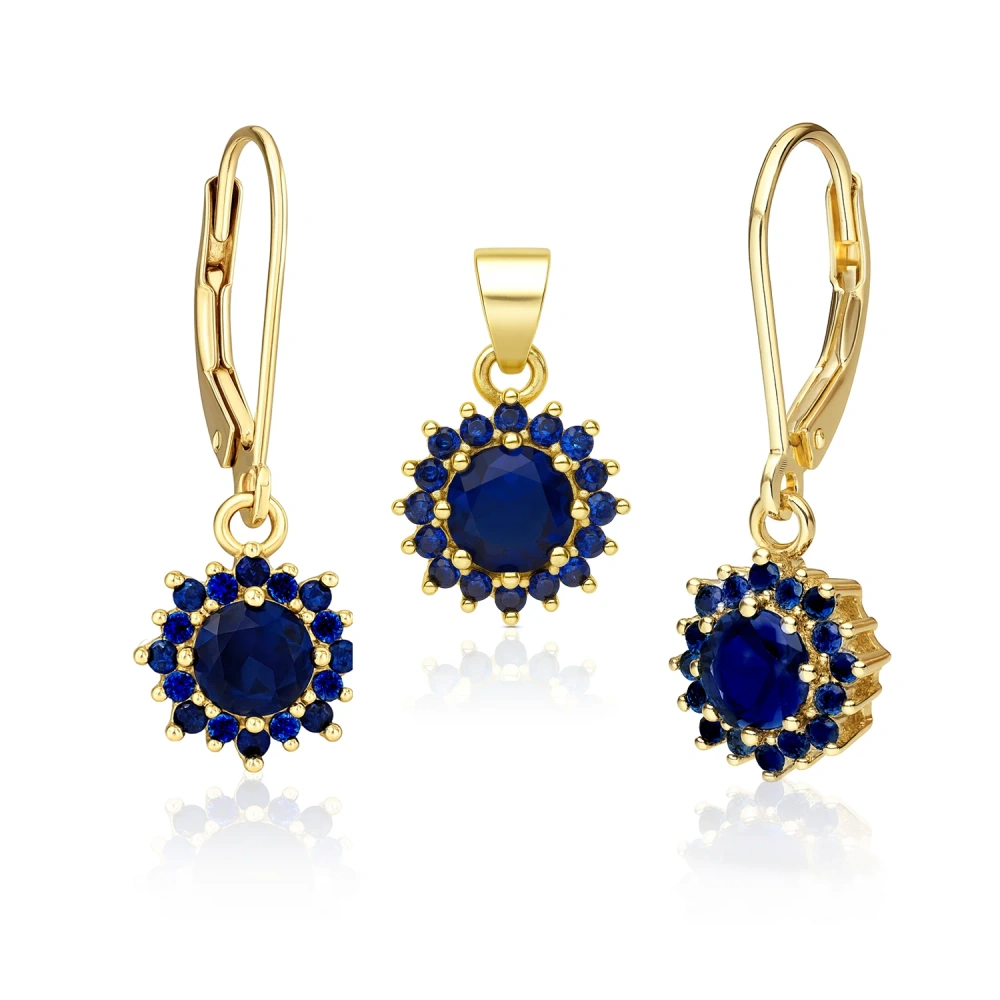 Komplet srebrny pozłacany z szafirowymi cyrkoniami