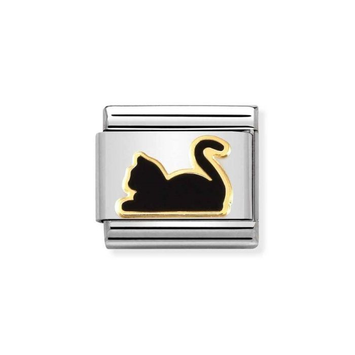 Element link do bransoletek Nomination Composable Stal + Złoto 18k czarny kot