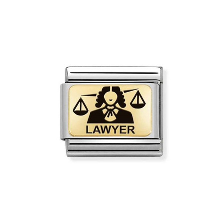 Element link do bransoletek Nomination Composable Stal + Złoto 18K Prawnik czarna emalia