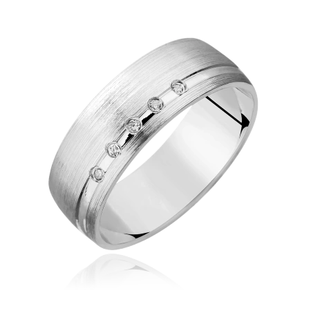 Obrączka srebrna z cyrkoniami satyna