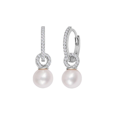 Kolczyki srebrne wiszące z perłami na kółkach z cyrkoniami