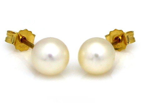 Kolczyki złote z perłami na sztyfcie