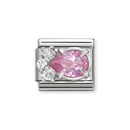 Element link do bransoletek Nomination Composable Stal + Srebro 925 różowa cyrkonia
