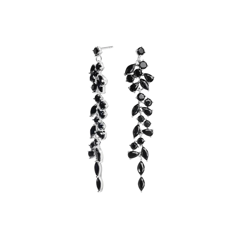 Kolczyki srebrne wiszące długie z czarnymi cyrkoniami