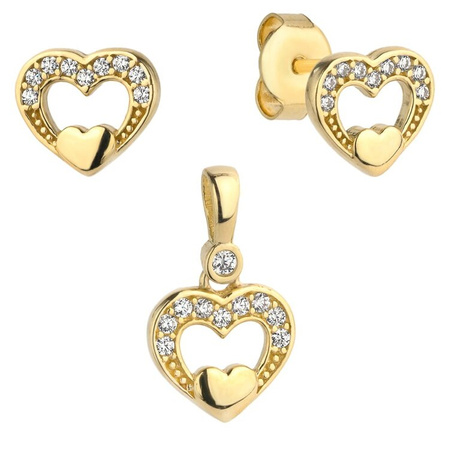 Komplet złoty kolczyki z zawieszką serduszka z cyrkoniami