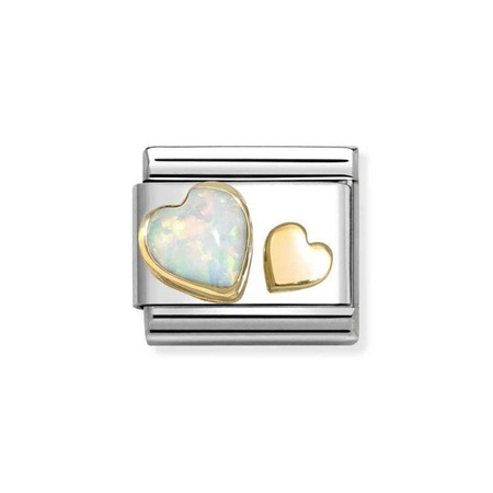 Nomination Element link do bransoletek Nomination Composable Stal + Złoto 18k serca z opalem