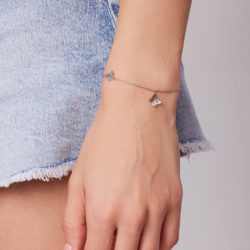 Bransoletka srebrna z motylkami