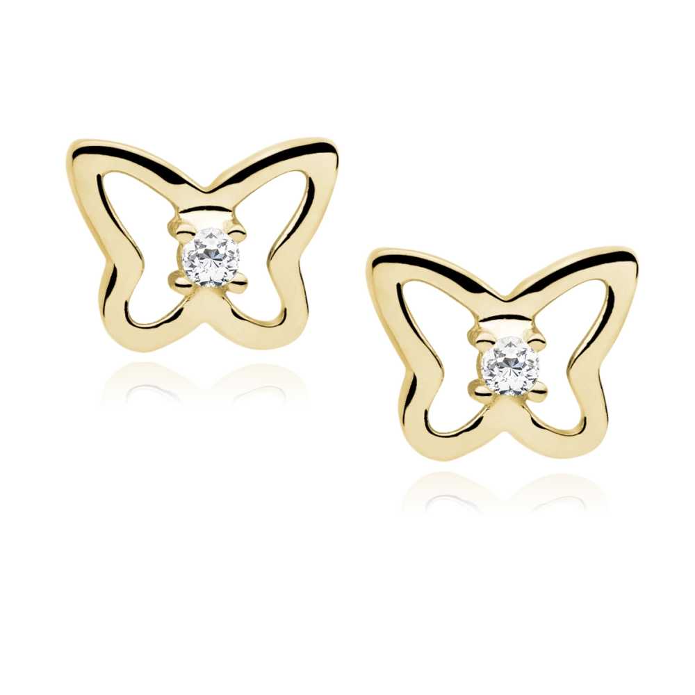 Kolczyki srebrne pozłacane motylki z cyrkoniami