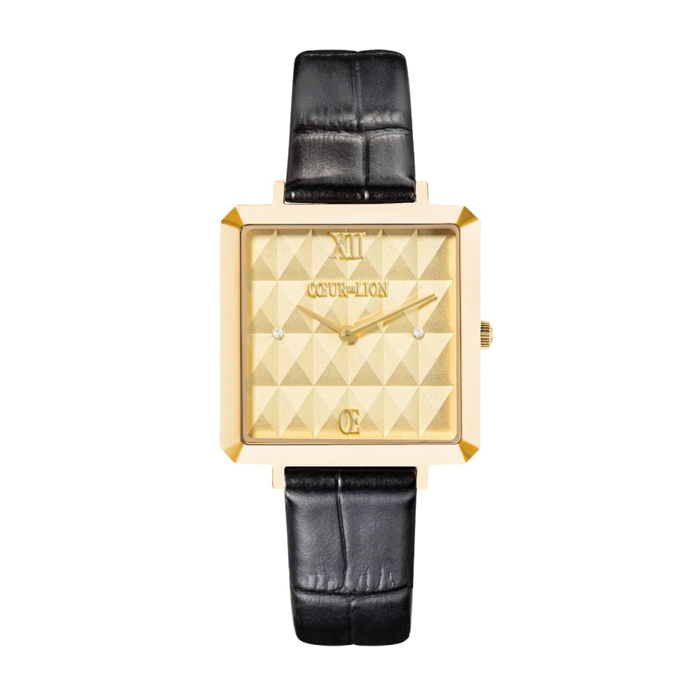 Zegarek Iconic Cube Spikes Bransoleta złota Skóra Czarny