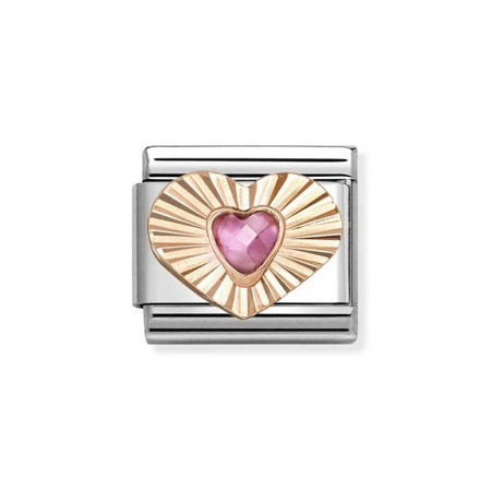 Element link do bransoletek Nomination Composable Stal + różowe złoto 9k serce z różową cyrkonią
