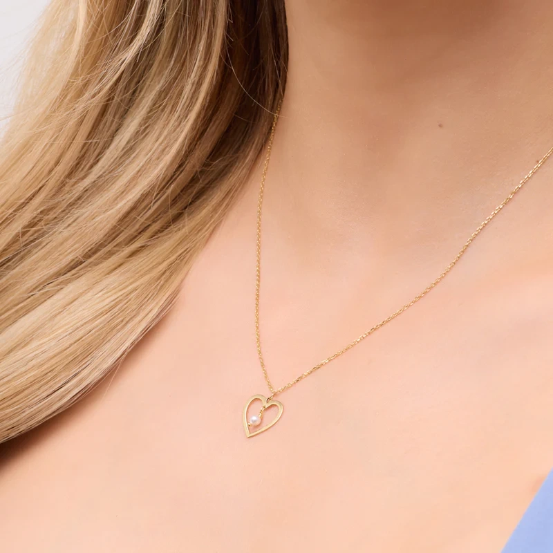 Naszyjnik pozłacany serce z perełką