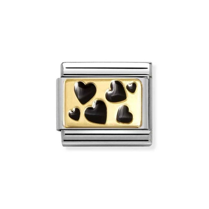Element link do bransoletek Nomination Composable Stal + Złoto 18k Czarne serca
