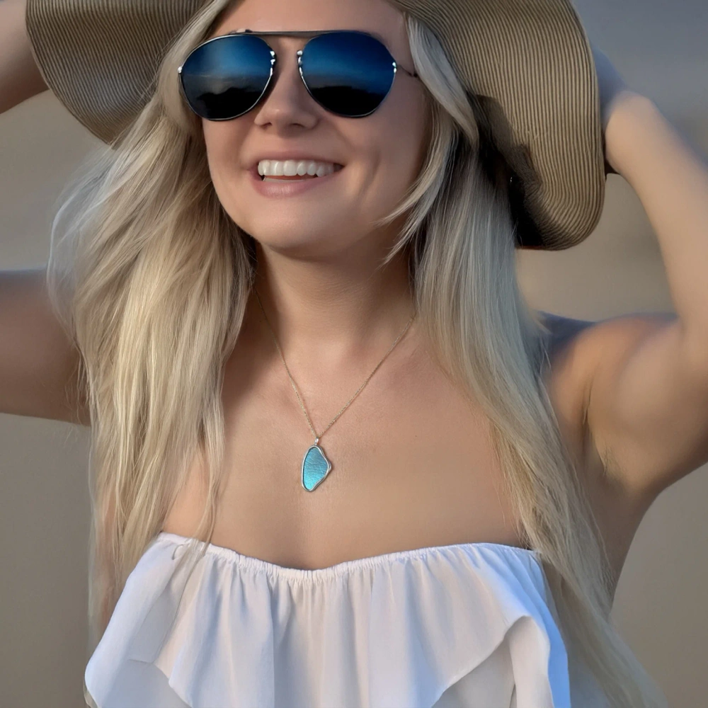 Naszyjnik srebrny z tytanem w kolorze niebiesko zielony