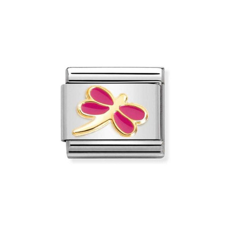 Element link do bransoletek Nomination Composable Stal + złoto 18k fuksja ważka