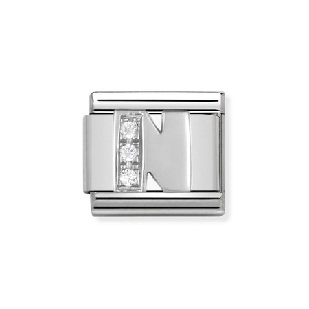 Element link do bransoletek Nomination Composable Stal + Srebro 925 i cyrkonie litera N