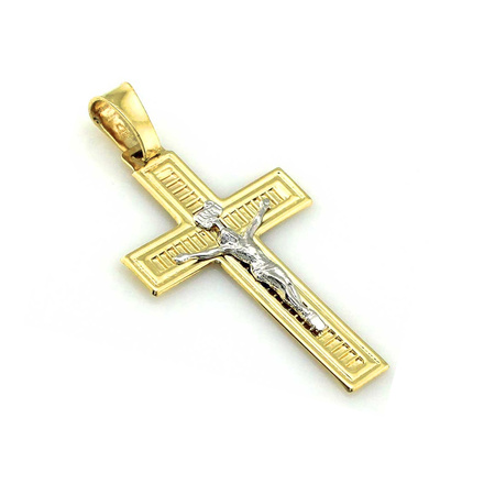 Złoty krzyżyk zawieszka z białym złotem