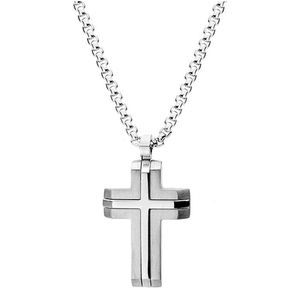 Naszyjnik MANOKI stalowy Krzyż srebrny