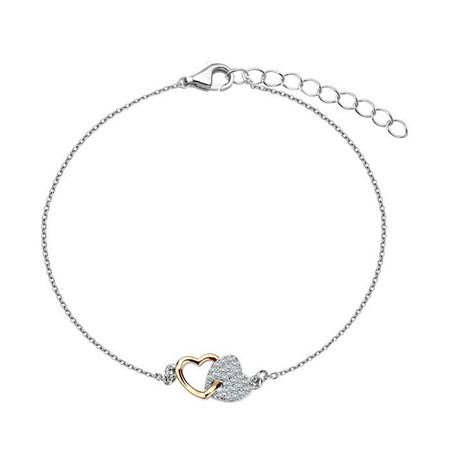 Srebrna bransoletka z pozłacanym sercem i cyrkonia