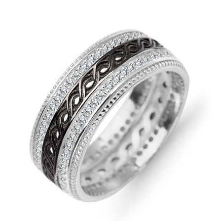 Srebrna obrączka z cyrkoniami ażurowa