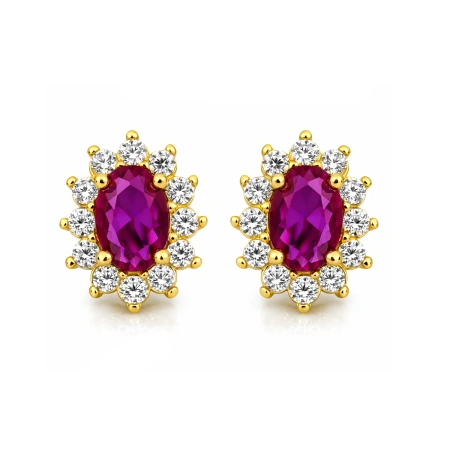 Złote kolczyki karmazycja z rubinową cyrkonią