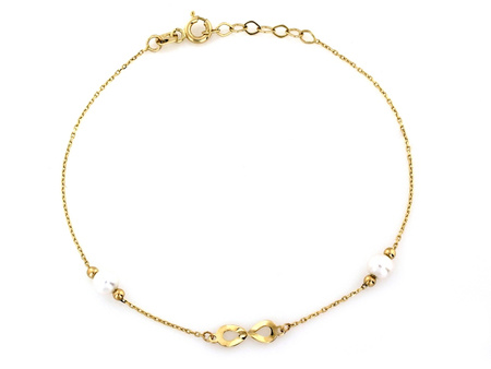 Bransoletka złota delikatna z perełkami i niskończonością