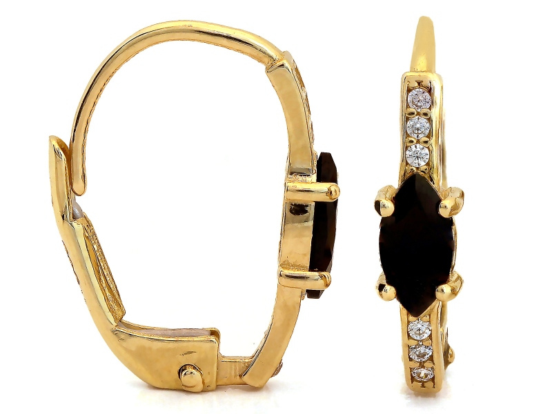 Złote kolczyki wiszące z czarnymi cyrkoniami