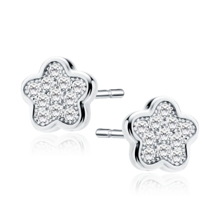 Srebrne małe kolczyk kwiatki z cyrkoniami