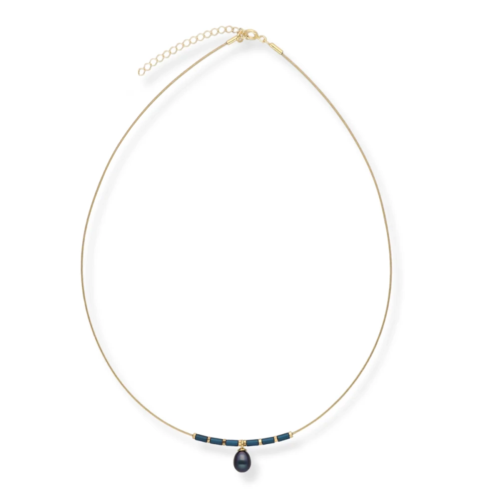 Naszyjnik pozłacany hematyt z perłą